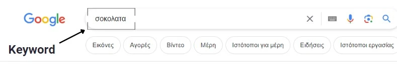 παράδειγμα που δείχνει μια λέξη κλειδί στο google search