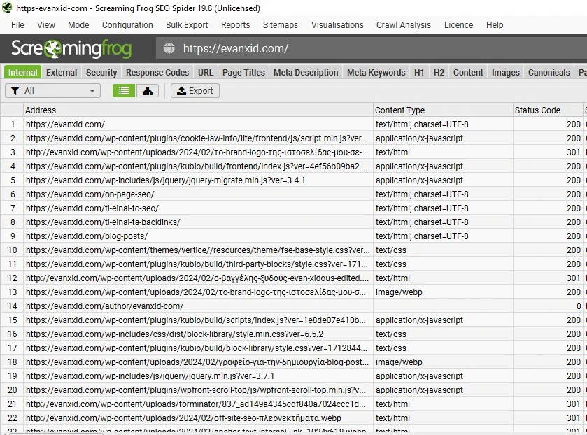 technical seo audit στο screaming frog