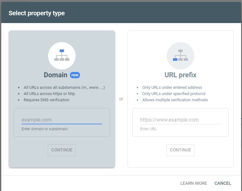 σύνδεση domain με το google search console