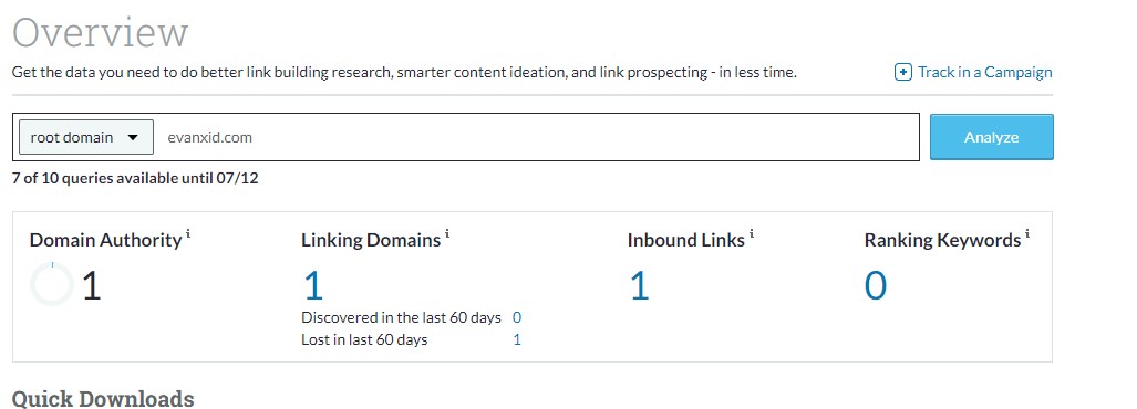 moz link explorer αποτελέσματα σαν domain authority και linking domains