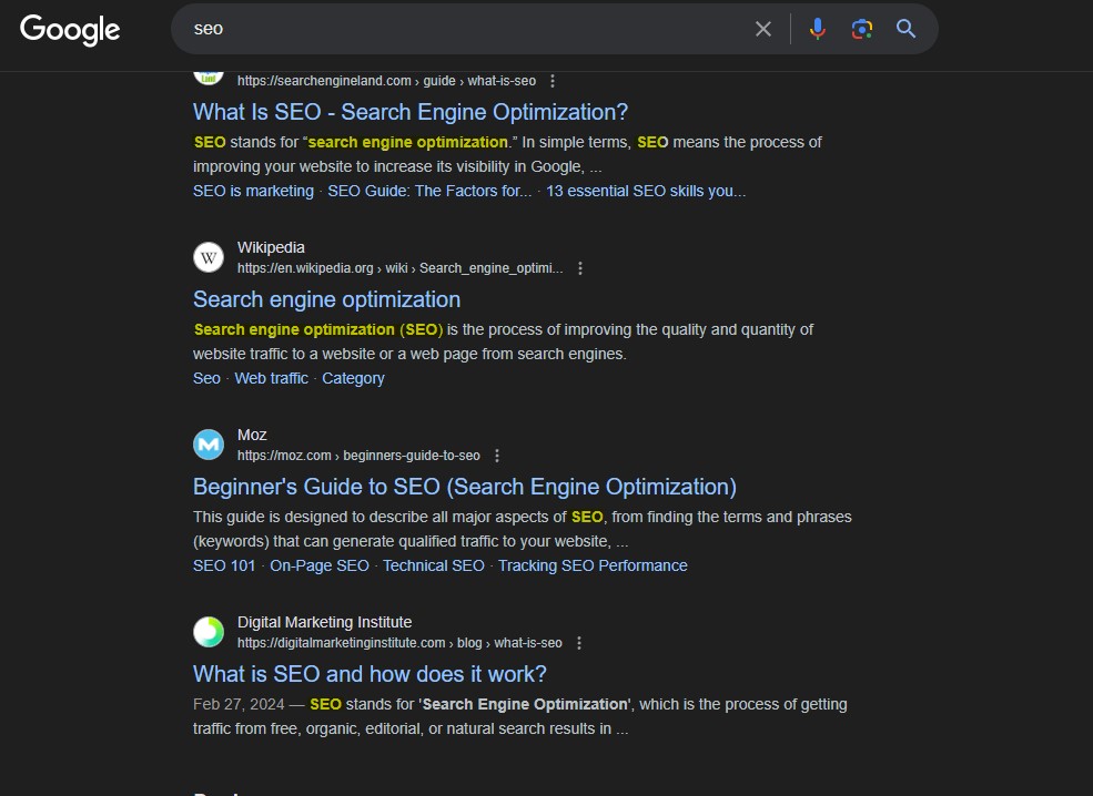 description tag keyword lighting up when relevant to search query