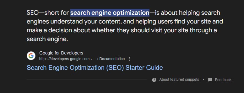 a description featured snippet in google