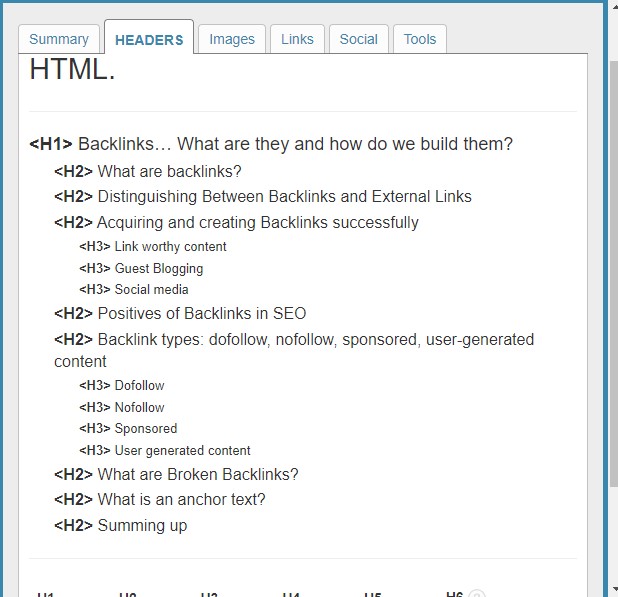 headings in seo meta in 1 click an on-page-seo tool